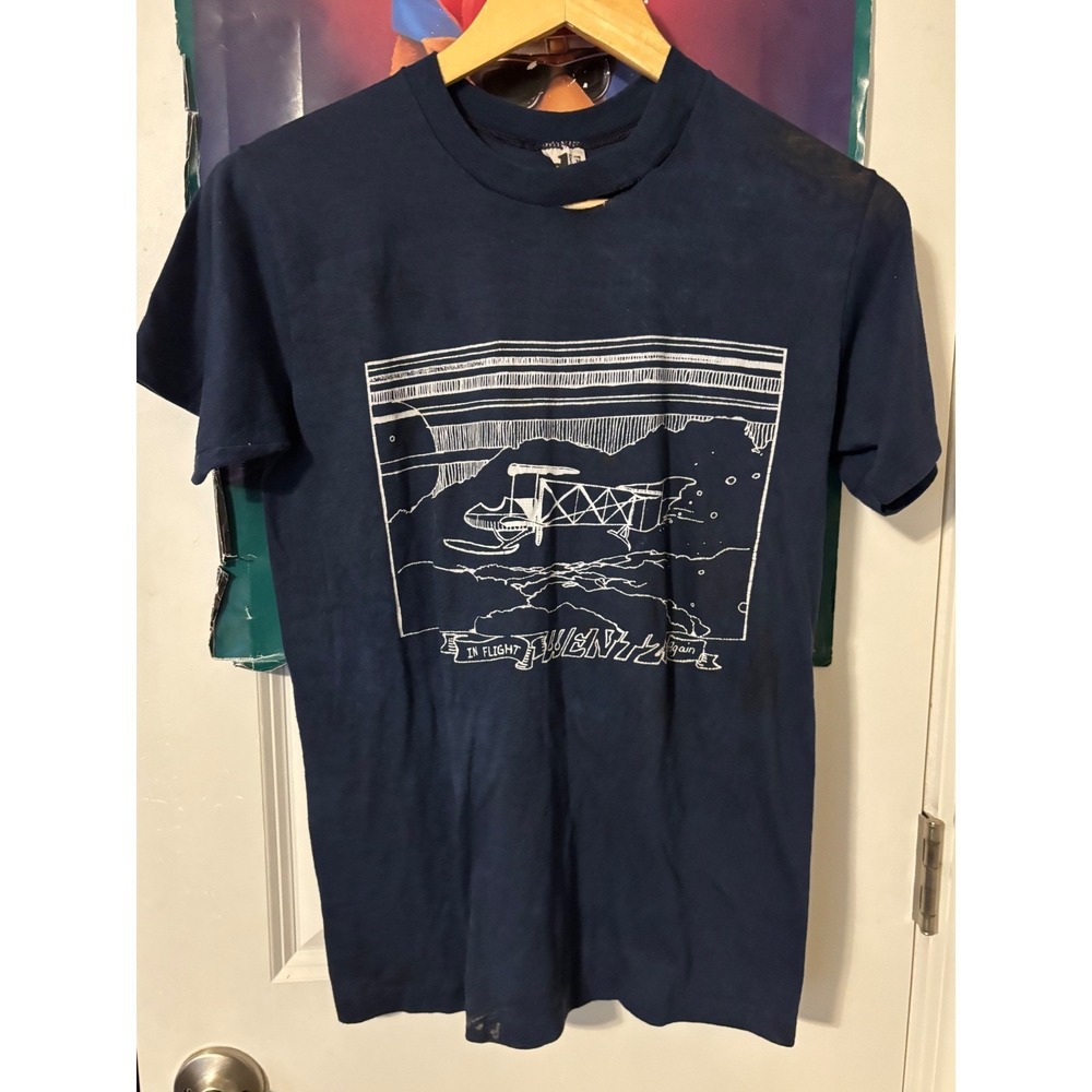 Vintage 80s 1st Downwear In Flight Twenty Again Biplane Graphic T-Shirt Navy M